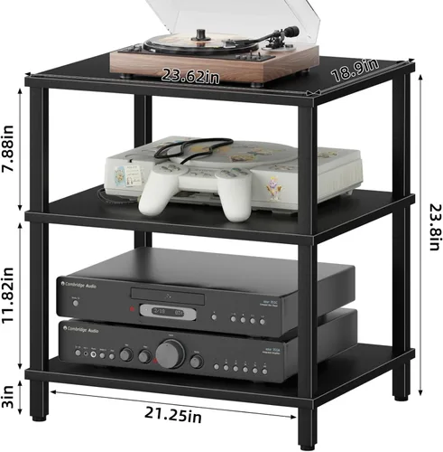 Vista 3 de Soporte para reproductor multimedia AV de 3 niveles, gabinete estéreo, gabinete estéreo moderno, estante de consola de juegos, soporte de TV