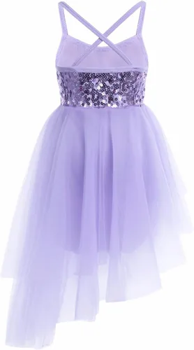 Vista 2 de TiaoBug Niñas Lentejuelas Dobladillo Irregular Baile Latino Traje Lírico Ballet Vestido Leotardo Falda Gasa Brillante Hada Danza