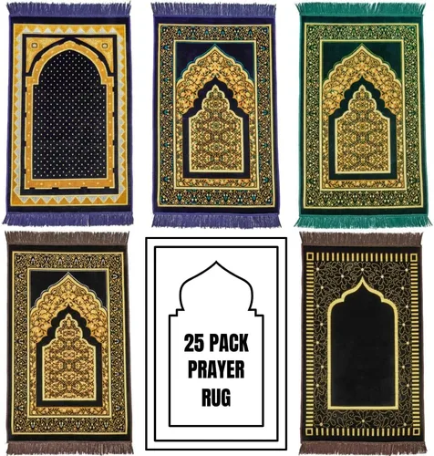 Vista 18 de Alfombra de oración – Alfombra turca Janamaz Sajada de felpa suave para hombres y mujeres, alfombrilla de oración lisa y sólida, regalo de Ramadán