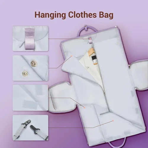 Vista 5 de Garment Bags for Travel for Women, Stylish Garment Duffle Bag, Convertible & Foldable 2 in 1 PU Suit Bag For Hanging Clothes, Business Trip Bag With