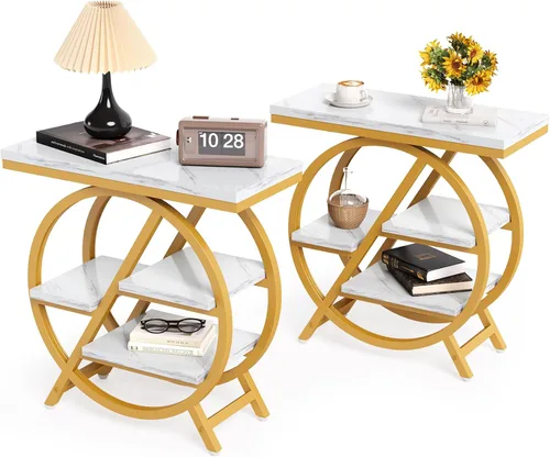Vista 9 de LITTLE TREE - Mesa auxiliar estrecha con 4 niveles de gran espacio de almacenamiento, mesa de noche moderna para sala de estar, oficina en casa Gris
