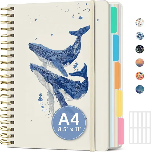 Vista 33 de Cuadernos grandes de espiral rayados para el trabajo con divisores y pestañas extraíbles, 8.5 x 11 pulgadas, bonito cuaderno de tapa dura de 5