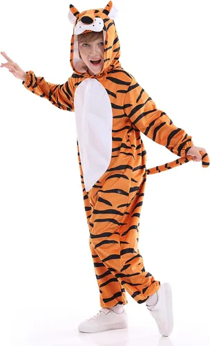 Vista 3 de Disfraz unisex de animales para niños, pijama de animales con capucha de felpa, para Halloween, carnaval, animal, para niños y niñas