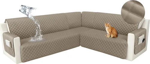 Vista 10 de HDCAXKJ Funda seccional de esquina impermeable para sofá de terciopelo en forma de L, fundas para sofá para mascotas, perros, suaves, resistentes