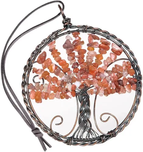 Vista 8 de Árbol de la vida con piedra de cristal curativo, adorno colgante para el hogar, oficina, automóvil, decoración colgante para Feng Shui, decoración