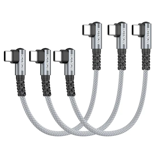 Vista 20 de Cable USB C a USB C en ángulo recto de 0.5 pies, paquete de 3 cables de carga corta USB C de 6 pulgadas, cables de carga rápida de 65 W para iPhone