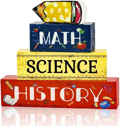 Vista 10 de Letreros de escritorio de madera con forma de manzana, lápiz, regreso a clases, decoración de mesa para aula y oficina en casa, regalo escolar
