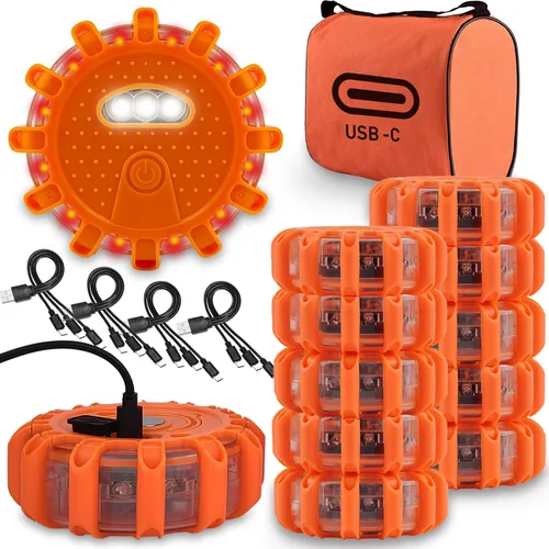 Vista 8 de Ecoangel Bengalas LED de Carretera Recargables por USB Luces de Emergencia - Baliza de Seguridad para Automóvil de Advertencia en Carretera Kit de 3
