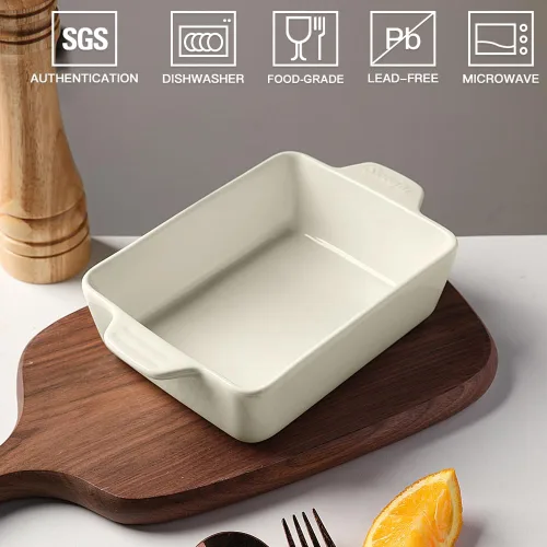 Vista 2 de Sweejar Plato de Cerámica para Hornear, Bandeja Rectangular Pequeña para Hornear con Asas Dobles, 20 Oz para Cocinar, Brownie, Cocina, 6.5 x 4.9 x