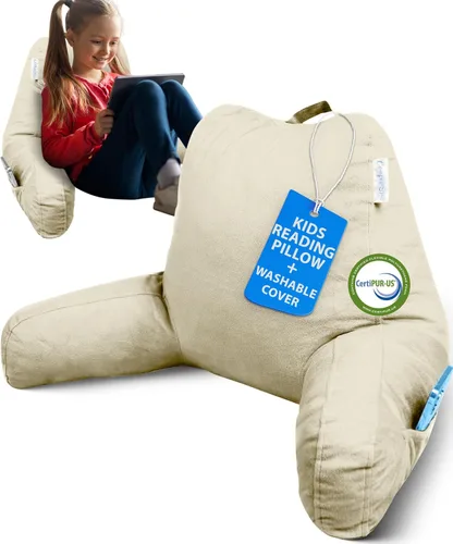 Vista 17 de ComfortSpa - Almohada de lectura para cama tamaño adulto, almohada de respaldo con brazos, bolsillos y funda lavable; Úsela como almohada de cama