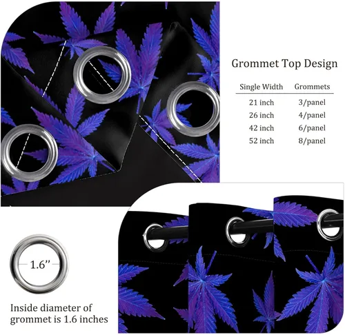 Vista 5 de Renaiss Cortinas de ventana de hoja de arce azul y morado, hojas de hierbas, impresión de follaje de malezas, tratamientos de ventana
