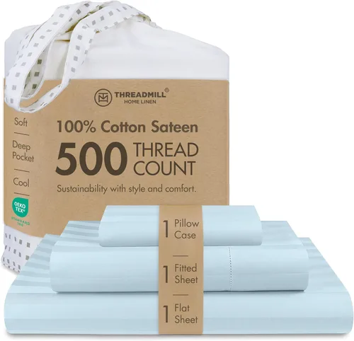 Vista 39 de Threadmill - Sábanas de algodón de lujo para hotel, tamaño King, 100% algodón, 500 hilos con bolsillo profundo, ajuste cómodo, suaves y frescas