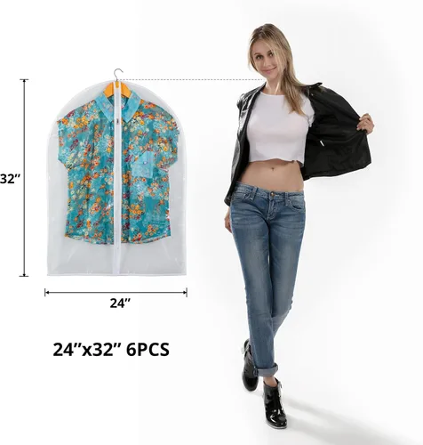 Vista 2 de Bolsa de ropa transparente para almacenamiento en el armario, bolsas de vinilo para colgar ropa, bolsas cortas para colgar ropa, fundas de abrigo