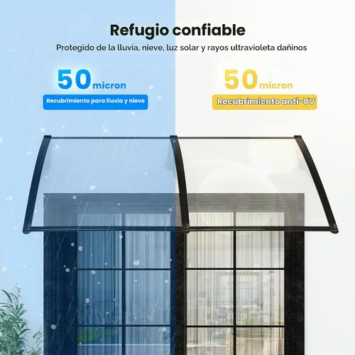 Vista 4 de VivoHome Toldo de policarbonato transparente para puerta o ventana con soporte negro, 40 pulgadas x 40 pulgadas