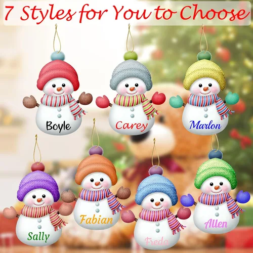 Vista 3 de 7 adornos de Navidad personalizados de muñeco de nieve con nombre, adornos familiares personalizados para árbol de Navidad, decoración colgante