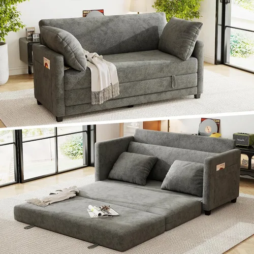 Vista 19 de Sofá cama loveseat de 51 pulgadas, sofá cama convertible de chenilla para espacios pequeños, sofá cama plegable con asiento profundo, 2 almohadas