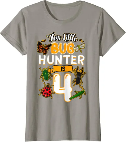 Vista 58 de Camiseta de fiesta de cumpleaños de insectos de este cazador de insectos de 4 años, Negro, S
