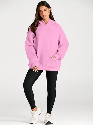 Vista 5 de AUTOMET Sudaderas con capucha de forro polar de gran tamaño para mujer, ropa de otoño Rosa