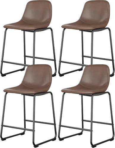 Vista 31 de Rfiver Taburetes de bar de cuero sintético PU Set de 2, Taburetes de pub industriales con respaldo y reposapiés, Sillas de bar modernas sin brazos