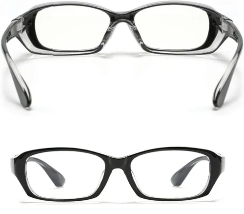 Vista 2 de Gafas de seguridad anti niebla gafas azul bloqueo de luz anti polen para mujeres hombres con escudos laterales (negro, 1 unids)