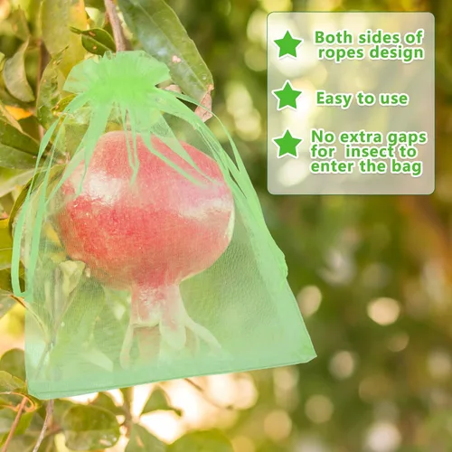 Vista 6 de Boao 200 bolsas de protección de frutas con cordón para proteger la red de verduras, bolsa de malla reutilizable para jardín, manzanos
