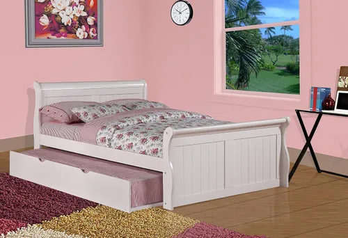 Vista 2 de Donco Kids 325-FW_503-W - Cama de trineo con cama nido, matrimonial/individual, color blanco