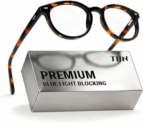 Vista 8 de TIJN Blue Light Blocking Glasses Men Women,Vintage Round Frame Eyeglasses Flexible Lightweight Frames,Red Orange Clear Lens for Computer Gaming