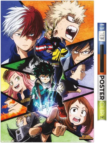 Vista 12 de Trends International My Hero Academia-Faces - Póster de pared de 14.725 x 22.375 pulgadas, versión con marco en color madera rústica