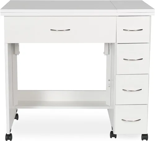 Vista 2 de Arrow - Muebles de costura clásicos Alice - Armario de costura compacto de tamaño mediano con elevación hidráulica de máquina, cajones, hojas