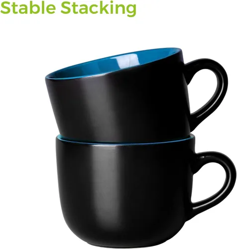 Vista 8 de GBHOME Tazas de sopa jumbo con asas, juego de 4 tazas de café grandes de 24 onzas, cuencos de sopa de cerámica para café, cereales, aperitivos
