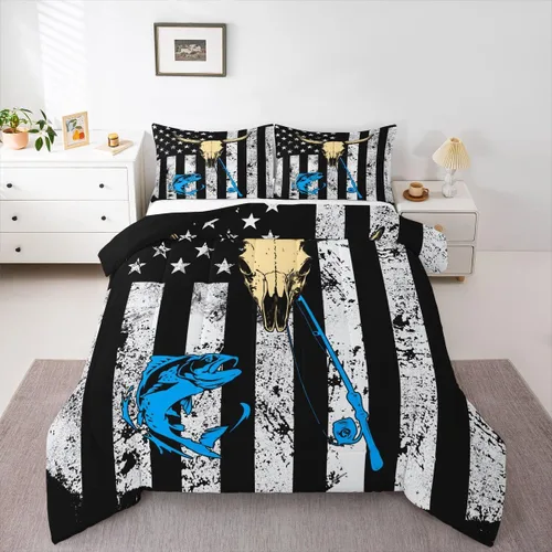 Vista 35 de Erosebridal Juego de edredón de bandera estadounidense tamaño individual para niños y adolescentes, juego de ropa de cama de camuflaje, edredón