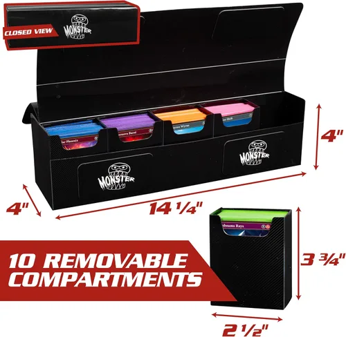 Vista 2 de Monster Protectors Caja magnética Deca de 10 barajas, color negro, con capacidad para 750 tarjetas TCG, cierre de autobloqueo, compatible
