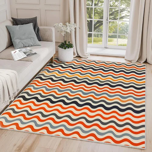 Vista 9 de Alfombra Geométrica 2x3 - Alfombra de Área Abstracta Retro Colorida, Tapete de Puerta Moderno de Mediados de Siglo, Lavable y Antideslizante y Suave