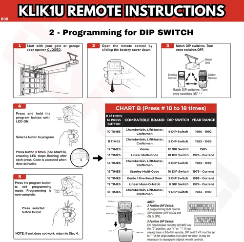 Vista 4 de Control remoto universal para puerta de garaje, reemplaza Clicker 375LM, 375UT, KLIK1U, compatible con LiftMaster, Chamberlain, Genie, Lineal One