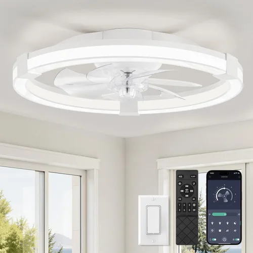 Vista 12 de LEDIARY Ventilador de techo con luz, lámpara de bajo perfil de 20 pulgadas Blanco