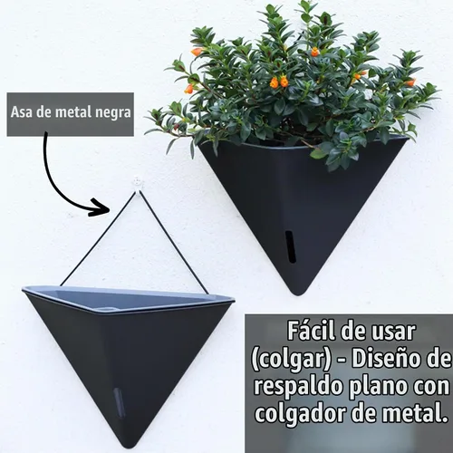 Vista 4 de LaLaGreen - Maceteros de pared para plantas de interior, paquete de 2, 12 pulgadas, grandes con autoriego, negro, geométrico, colgante, florero