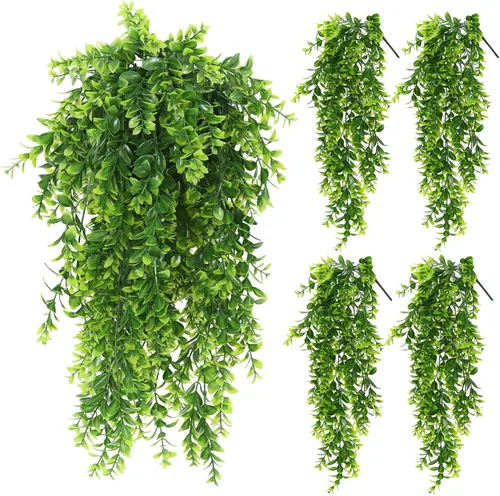 Vista 17 de RECUTMS Plantas colgantes de imitación, 4 unidades, resistentes a los rayos UV, realistas, helecho boston, gran drapeado, vegetación falsa, hiedra