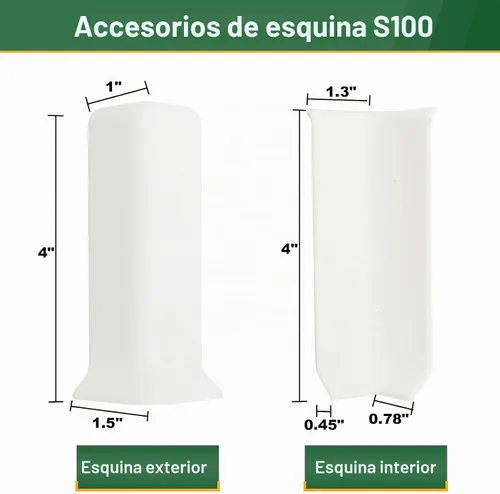 Vista 2 de Bloques de Esquina para Zócalo de 4 Pulgadas de Altura, Autoadhesivos 3 Interiores + 3 Esquinas Exteriores-Conector Entre la Base Cóncava Base