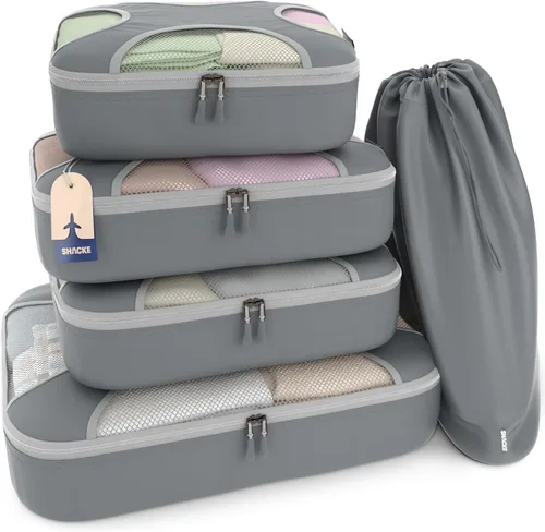 Vista 12 de Shacke Juego de 5 cubos de embalaje para viajes con bolsa de lavandería Juego de 5 - Air Black