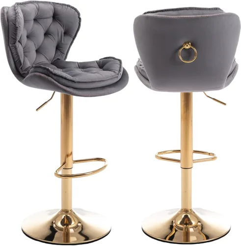 Vista 13 de Taburete de bar moderno giratorio de altura de pub, silla de comedor alta con asiento de terciopelo, respaldo, taburete hidráulico sin brazos, Negro