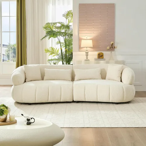 Vista 17 de Sofá curvado de tela Boucle de 124.8 pulgadas, sofá tapizado contemporáneo seccional de 4 asientos para sala de estar y oficina, diván izquierdo
