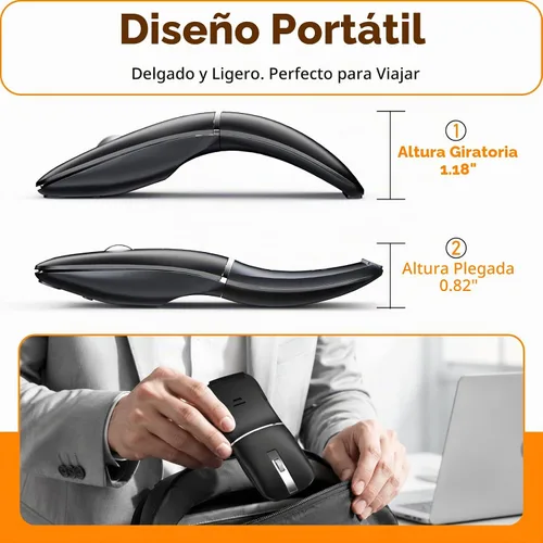 Vista 3 de Ratón de viaje Bluetooth inalámbrico, plegable giratorio, negro