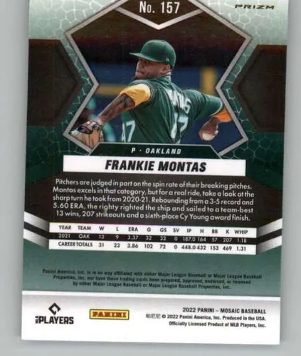 Vista 2 de 2022 Panini Mosaic Mosaic Parallel #157 Frankie Montas Oakland A's Baseball Trading Card