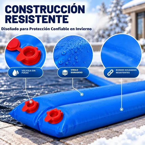 Vista 6 de Bolsas de agua para piscina, paquete de 5 unidades, tubos de agua de cámara doble de 8 pies de alta resistencia, Pesos para cubierta de piscina
