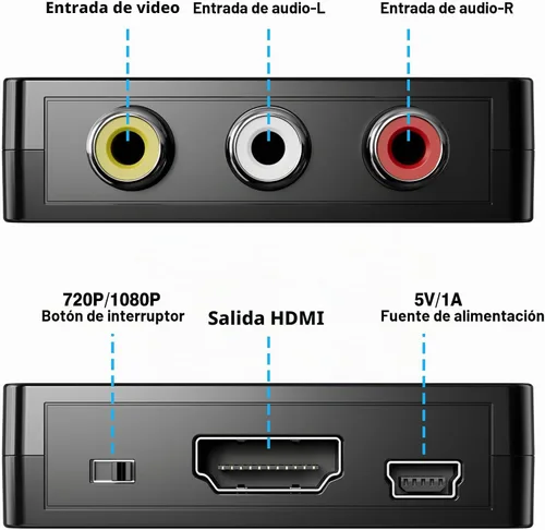Vista 2 de DigitConvert Convertidor RCA a HDMI, adaptador AV a HDMI, 1080P Mini RCA compuesto CVBS Audio Video Converter compatible con PAL/NTSC compatible