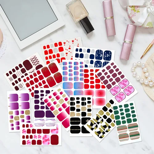 Vista 4 de 20 hojas de 440 piezas de diseños de moda, calcomanías de uñas completas para mujeres, uñas de los pies, calcomanías de esmalte de uñas de gel