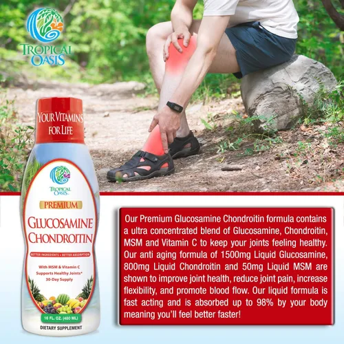 Vista 4 de Tropical Oasis Glucosamina líquida de alta calidad, condroitina y MSM, fórmula de apoyo articular, líquido concentrado para máxima absorción