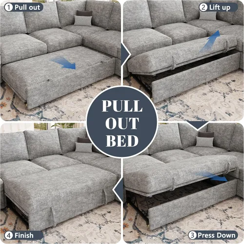 Vista 7 de Sofá modular de 108 pulgadas con cama extraíble, sofá modular en forma de U de 7 asientos con almacenamiento, sofás seccionales para sala de estar