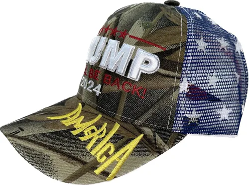 Vista 2 de Black Duck Brand Gorra de béisbol Trump 2024 He Will Be Back con espalda de malla bordada