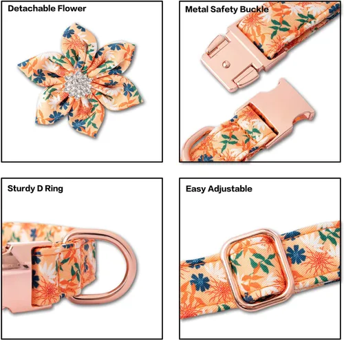 Vista 5 de TDTOK Collar de perro femenino para perros pequeños, medianos y grandes, lindo collar de perro con hebilla de seguridad metálica desmontable